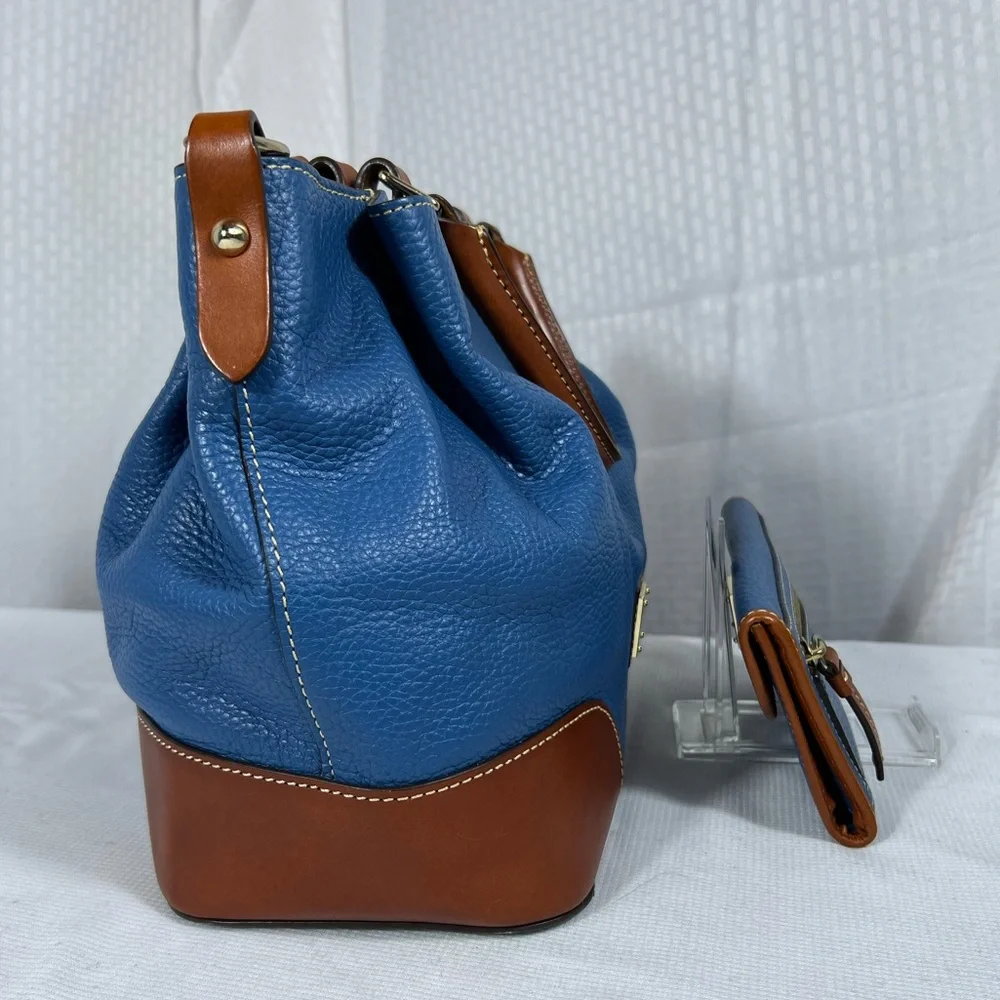 4220: Dooney & Bourke Pebble Grain Brenna Satchel & Wallet Blue 2 Pc Set